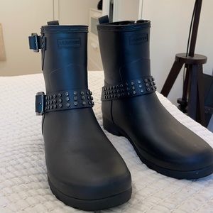 Hunter Black Studded Biker Rainboots